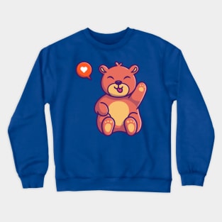 Cute Teddy Bear Waving Hand Cartoon Crewneck Sweatshirt